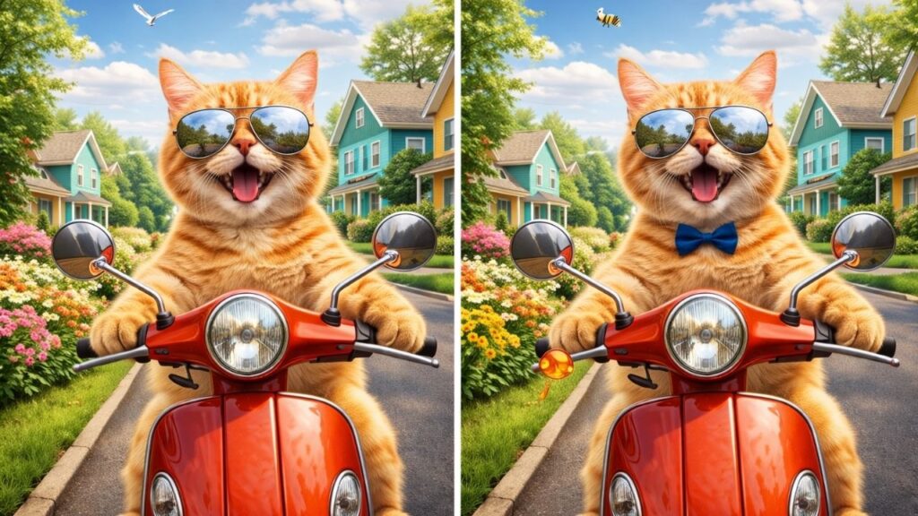 Spot 3 Differences in the Cat Driving