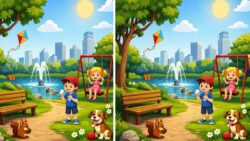 Spot the Difference Puzzle Find All 3 Changes in the Park Image in 8 Seconds